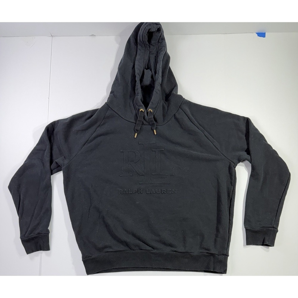 Lauren‎ Ralph Lauren RL Embossed Hoodie Black Women's M/M Pullover Sweatshirt